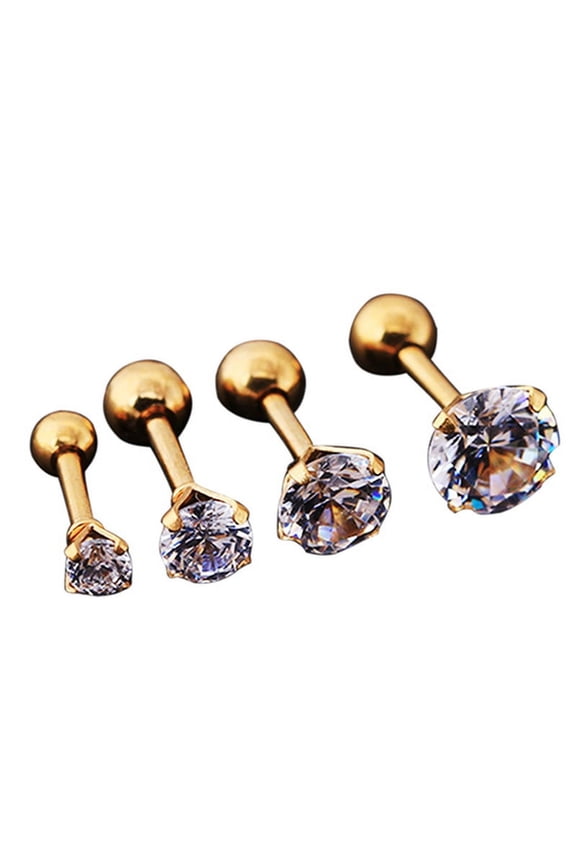 Men Women Rhinestone Cartilage Tragus Bar Helix Upper Ear Earring Stud Jewelry Gold White Diamond 4mm