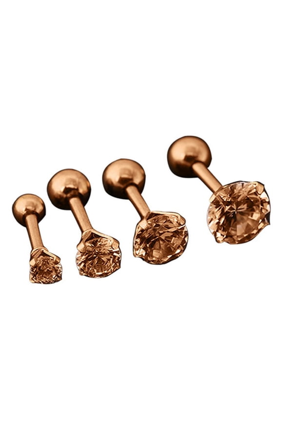 Men Women Rhinestone Cartilage Tragus Bar Helix Upper Ear Earring Stud Jewelry Rose Gold Champagne Diamond 6mm