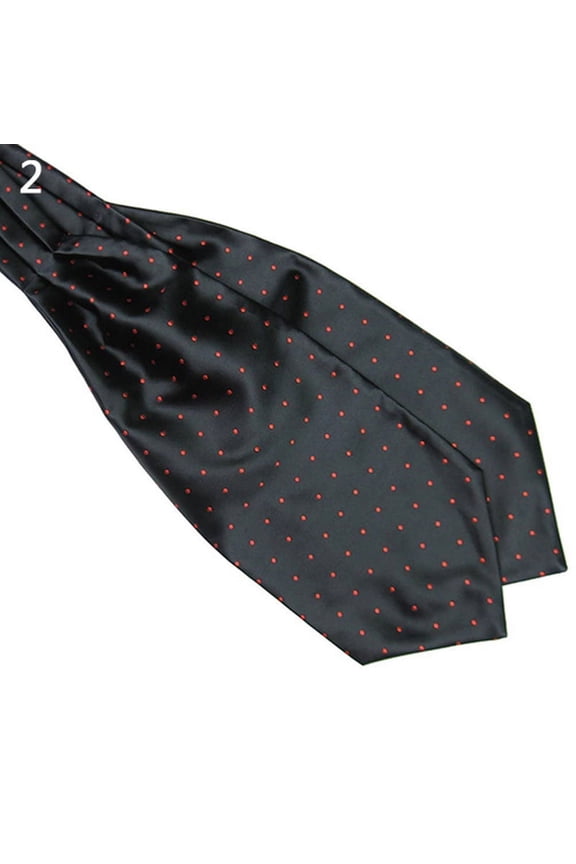 Men's Fashion Smooth Polka Dots Print Ascot Tie Neck Tie Silk Blend Scarf Cravat Black & Red