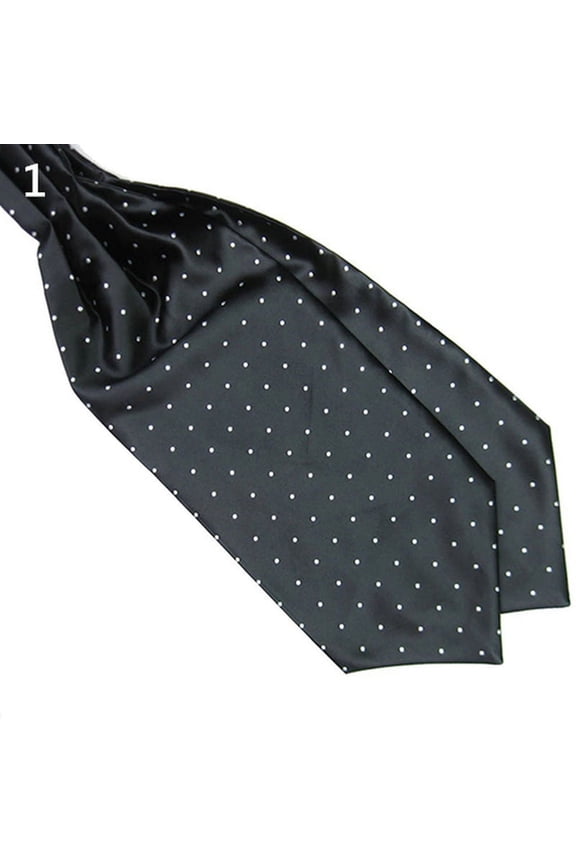 Men's Fashion Smooth Polka Dots Print Ascot Tie Neck Tie Silk Blend Scarf Cravat Black