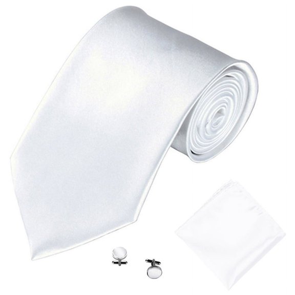 Ruanlalo Men's Fashion Solid Color Suits Ties Necktie Cufflinks Hanky Set Tuxedo Suit White