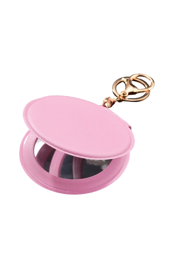 Ruanlalo Mini Faux Leather Makeup Mirror Keychain Portable Travel Women Vanity Mirror with Key Ring Double-sided Handheld Folding Cosmetic Mirror