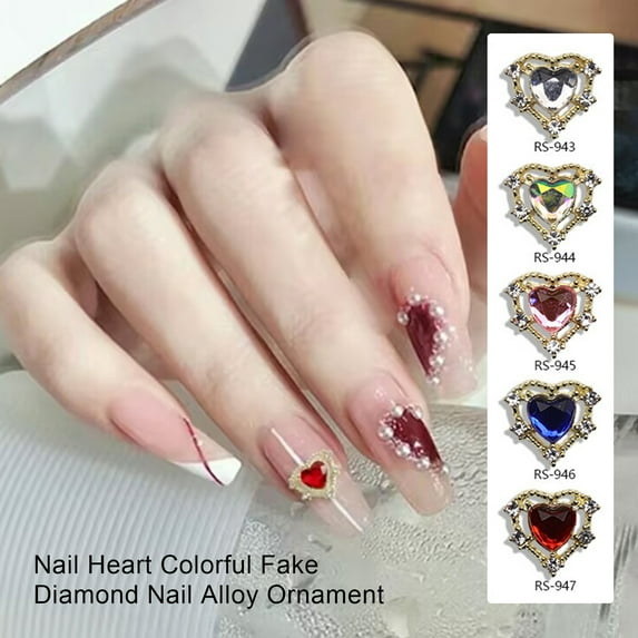 Ruanlalo Nail Art Decor,10Pcs Manicure Decor Sparkling Stunning Visual Effect Three-dimensional DIY Nail Heart Colorful Fake Diamond Nail Alloy Ornament Nail Supplies