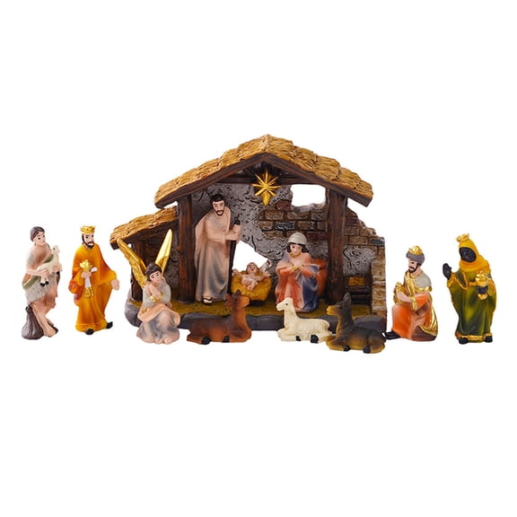 Ruanlalo Nativity Scene Set Stable Resin Christmas Manger Figurines for Home Decor Holiday Tabletop Display Gifts