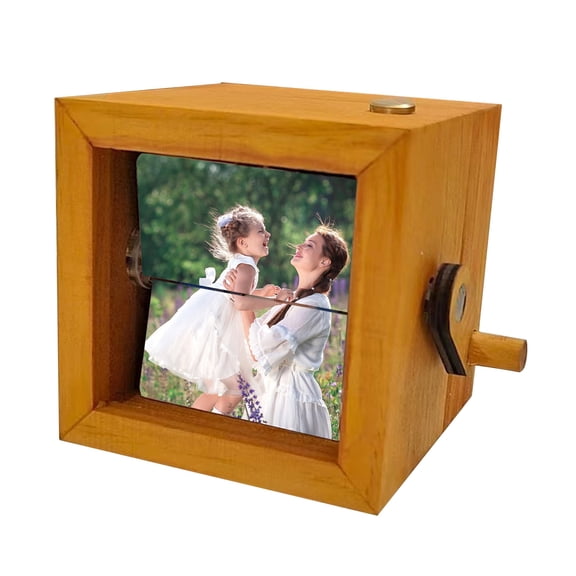 Ruanlalo Personalized Flipbook Animation Box with Built-In Lighting Hand-Cranked Picture Album for 8/16 Photos Wooden Frame Unique Gift for Memories & Home Decor
