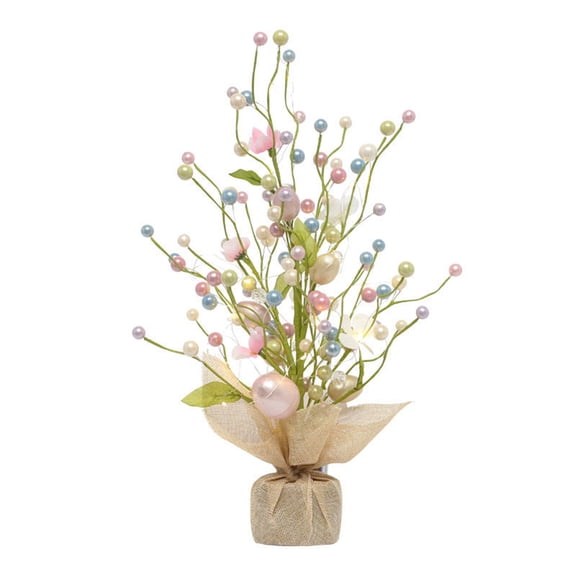 Ruanlalo Pre-lit Easter Egg Tree with Burlap Base Battery Powered Easter Birch Tree with LED Light Tabletop Centerpiece for Home Table Spring Party Decoration