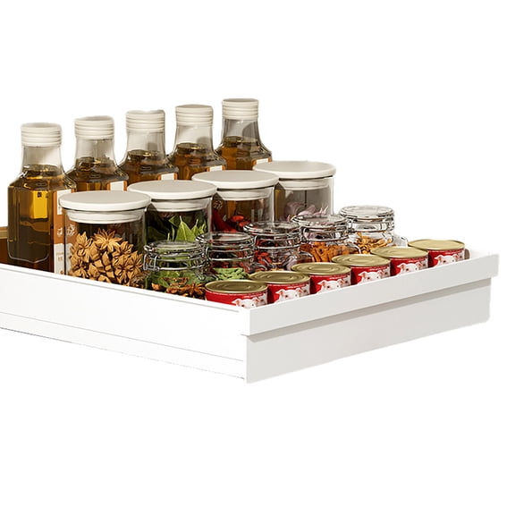 Ruanlalo Pull-Out Kitchen Storage Rack with Heightened Guardrail Design Smooth Slide Rail Cabinet Organizer Nail-Free Installation Plastic Storage Bins for Pantry & Kitchen Use