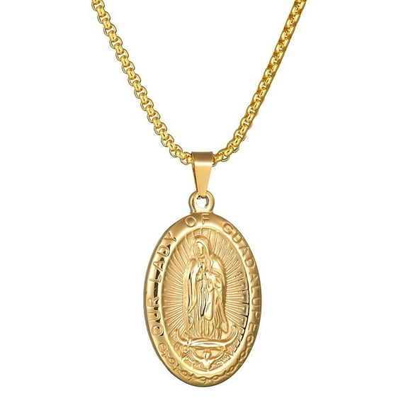 Ruanlalo Religious Virgin Mary Guadalupe Embossed Pendant Necklace Jewelry Decor Gift Golden