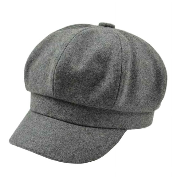 Ruanlalo Retro Autumn Winter Women Girl Faux Wool Solid Color Peaked Cap Flat Hat Berets Light Gray