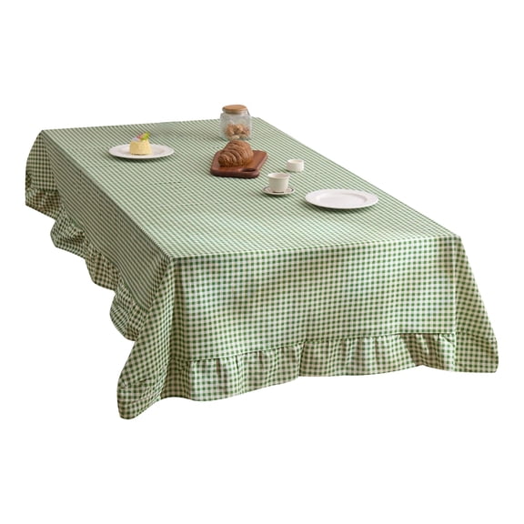 Ruanlalo Retro Plaid Ruffle Tablecloth Cotton Linen Farmhouse Table Cover Rustic Machine Washable Tablecloth for Dining Room Garden Party Wedding Baby Shower Decor