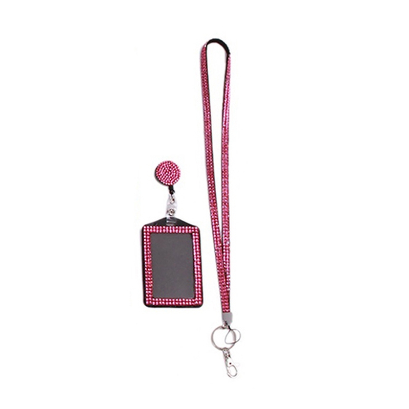 Ruanlalo Rhinestone Neck Bling Lanyard Retractable ID Badge Reel Phone Key Holder Pink 58 cm