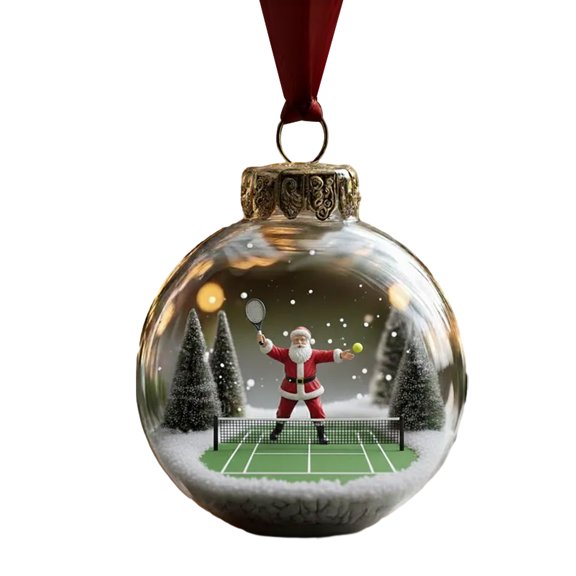 Ruanlalo Santa Claus Stadium Glass Ball Ornament Christmas Tree Hanging Decor with Sports Theme Festive Holiday Home Decoration