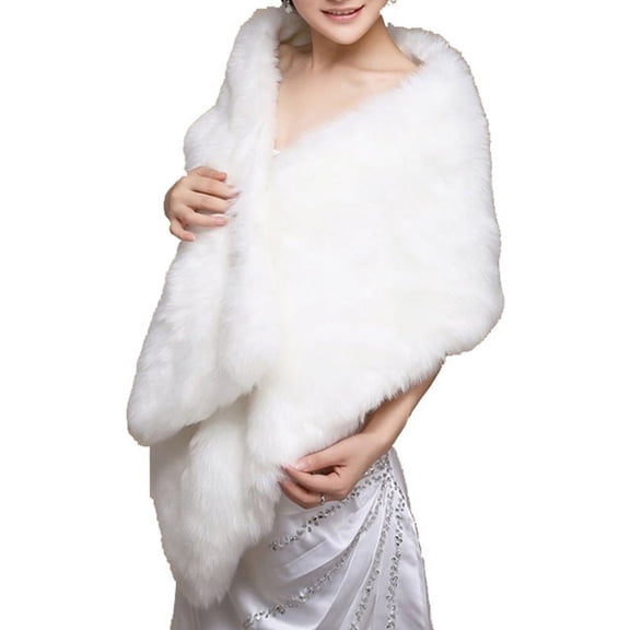 Ruanlalo Shawl,Bridal Shawl Fuzzy Plush Cold-proof Autumn Winter Evening Party Dress Bride White Wrap Shrug Cover Up for Wedding