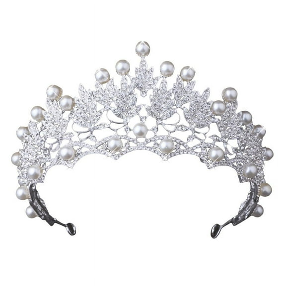 Ruanlalo Shiny Faux Pearl Hollowed Rhinestone Inlaid Hair Crown Tiara Bride Wedding Decor White