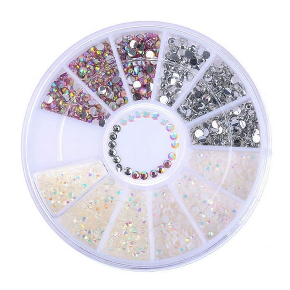 Ruanlalo Shiny Nail Art Tips Rhinestone Flatback Manicure DIY Glitter Decoration Wheel