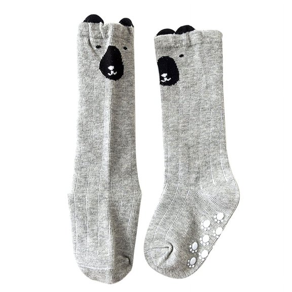 Ruanlalo Socks Cartoon Animal Pattern Cozy Baby Girls Knee High Long Socks for Children Grey S