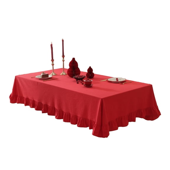 Ruanlalo Solid Color Ruffled Tablecloth Cotton Blend Rustic Tablecloth Rectangular Square Table Cover for Farmhouse Home Kitchen Dining Table Patio Decoration