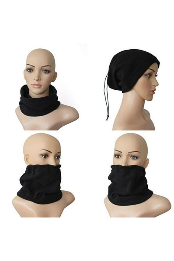 Unisex Polar Fleece Neck Warmer Thermal Snood Scarf Hat Ski Snowboarding Wear Black