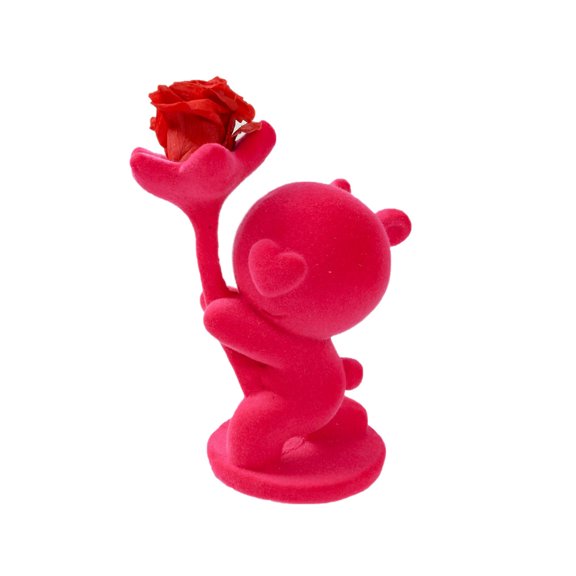 Ruanlalo Valentine’s Day Bear Ornament with Preserved Rose Holding Eternal Flower Flocking Bear Decoration Wedding Anniversary Romantic Gift
