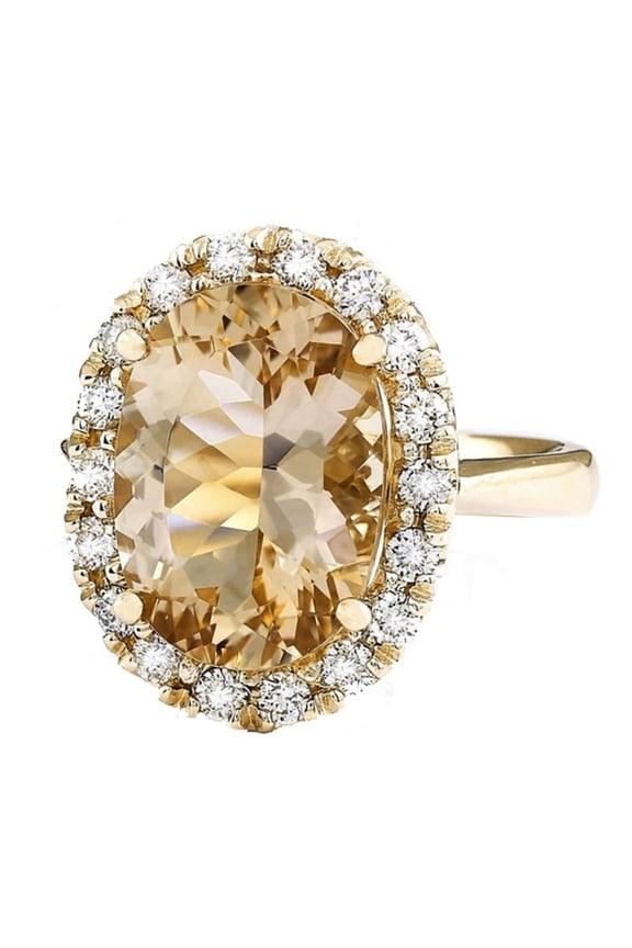 Valentine\'s Day Gift Oval Artificial Topaz Rhinestone Women Finger Ring Jewelry Champagne US 9