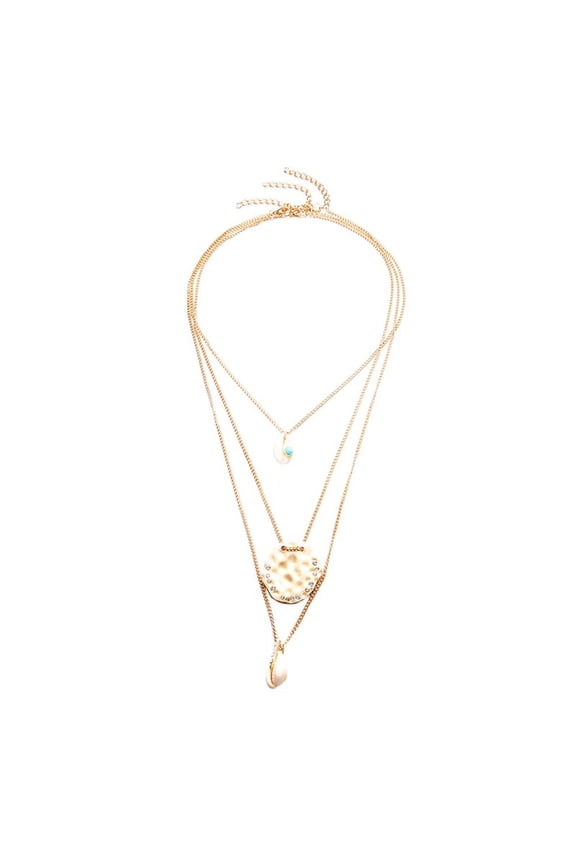 Vintage Beach Shell Pendant Multi-layer Necklace Women Chain Party Jewelry Gift Golden