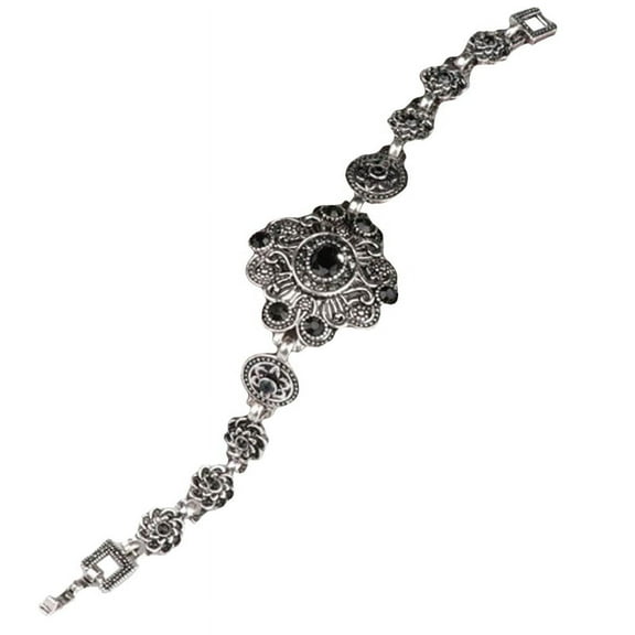 Ruanlalo Vintage Flower Artificial Gem Bracelet Bangle Party Jewelry Women Birthday Gift Black