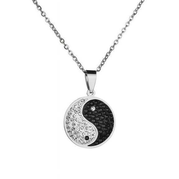 Ruanlalo Vintage Yin-yang Symbol Shiny Rhinestone Men Women Necklace Jewelry Gift Silver