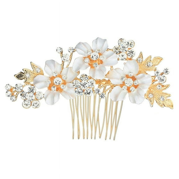 Ruanlalo Wedding Bridal Flower Rhinestone Hair Pin Clip Bridesmaid Side Comb Jewelry Golden