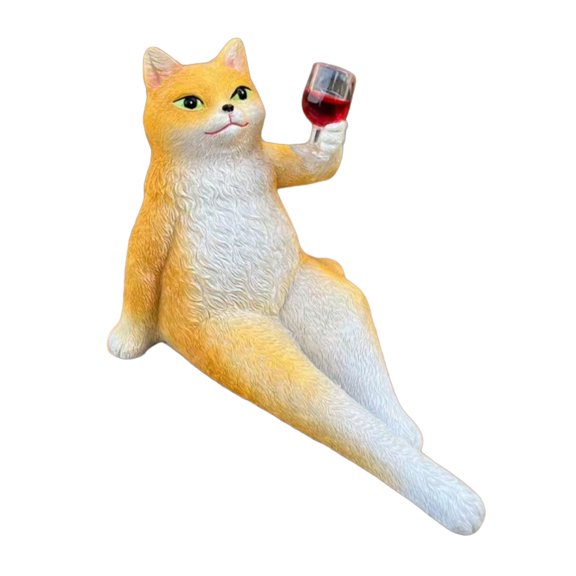 Ruanlalo Wine Drinking Cat Figurine Resin Holding Wine Glass Sitting Cat Statue Resin Sculpture Home Office Desktop Decoration Ornament