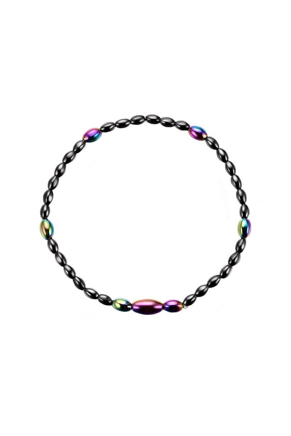 Women Artificial Hematite Rainbow Beaded Magnetic Bracelet Ankle Chain Gift Black