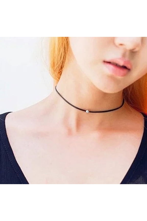 Women Casual Black Punk Faux Leather Chain Bead Collor Clavicle Necklace Gift