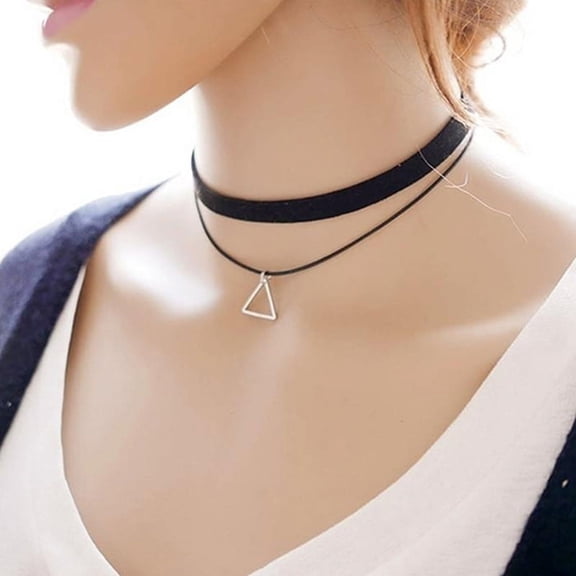 Ruanlalo Women Fashion Double Layers Clavicle Short Korean Style Triangle Pendant Necklace