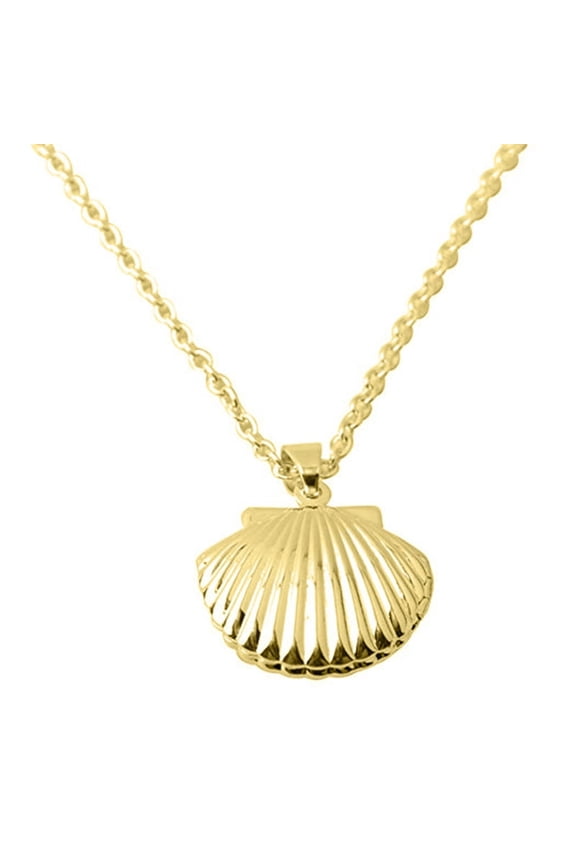 Women Fashion Golden Tone Alloy Seashell Locket Pendant Long Chain Necklace