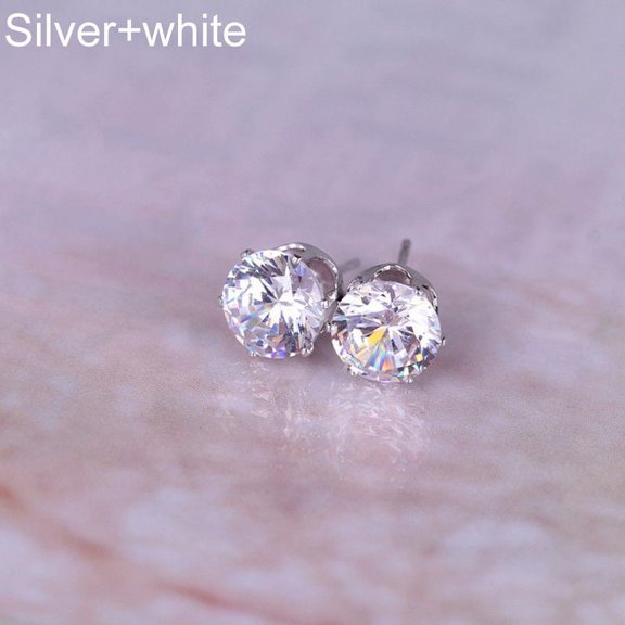 Ruanlalo Women Fashion Jewelry Elegant Cubic Zirconia CZ Ear Stud Earrings Wedding Gift Silver+White