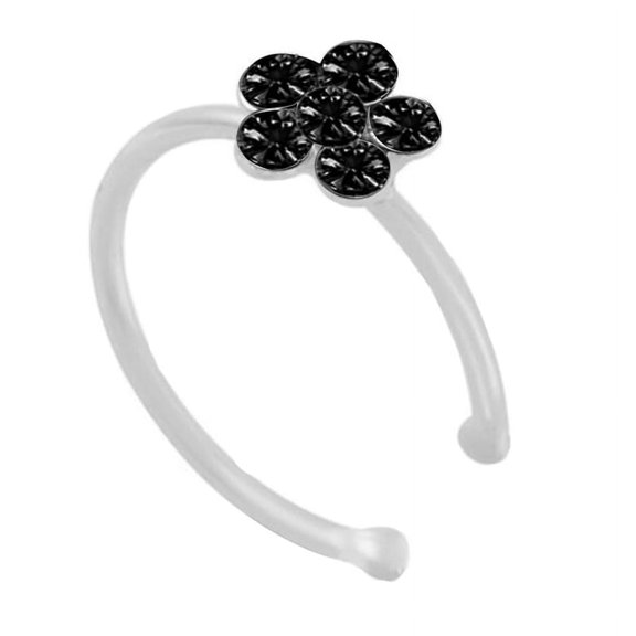 Ruanlalo Women Fashion Rhinestone Inlaid Flower Shape Nose Ring Body Piercing Jewelry Black