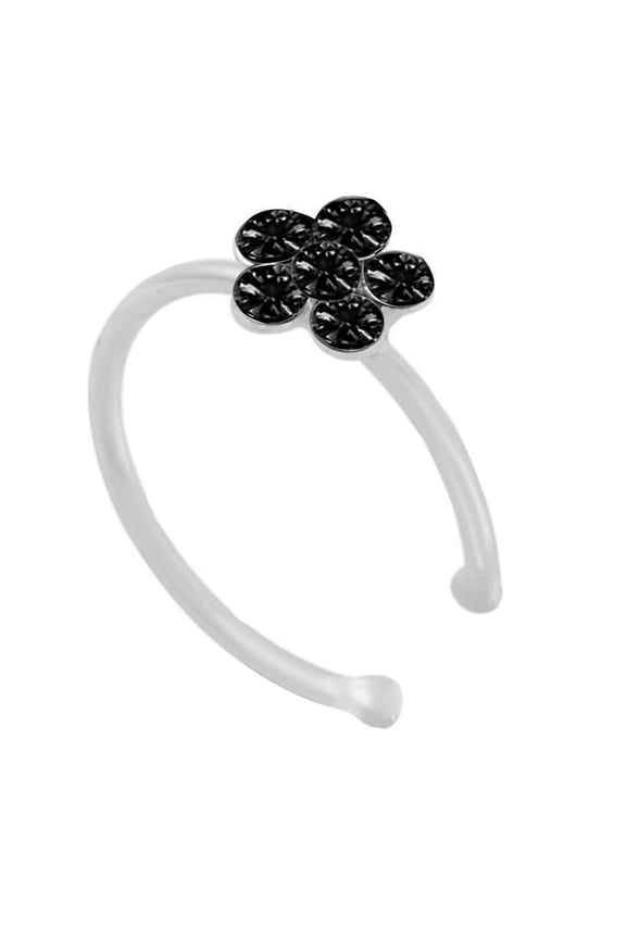 Women Fashion Rhinestone Inlaid Flower Shape Nose Ring Body Piercing Jewelry Black