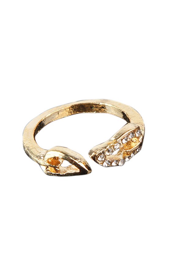 Women Fashion Rhinestone Two Leaf Open Ring Jewelry for Lovers Party Gift Gold