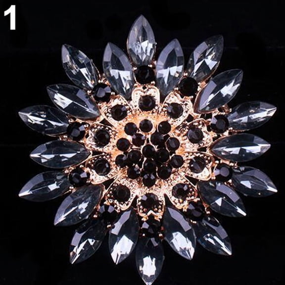 Ruanlalo Women Fashion Shiny Alloy Rhinestone Flower Wedding Bridal Bouquet Brooch Pin Black