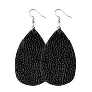 Ruanlalo Women Lychee Texture Faux Leather Bucket Drop Hook Earrings Party Jewelry Gift Black