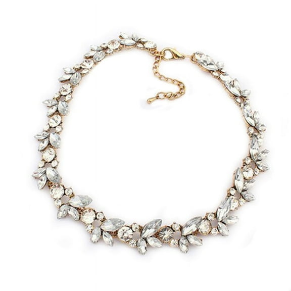 Ruanlalo Women Party Luxury Crowd Clear Rhinestone Flower Bronze Choker Bib Necklace