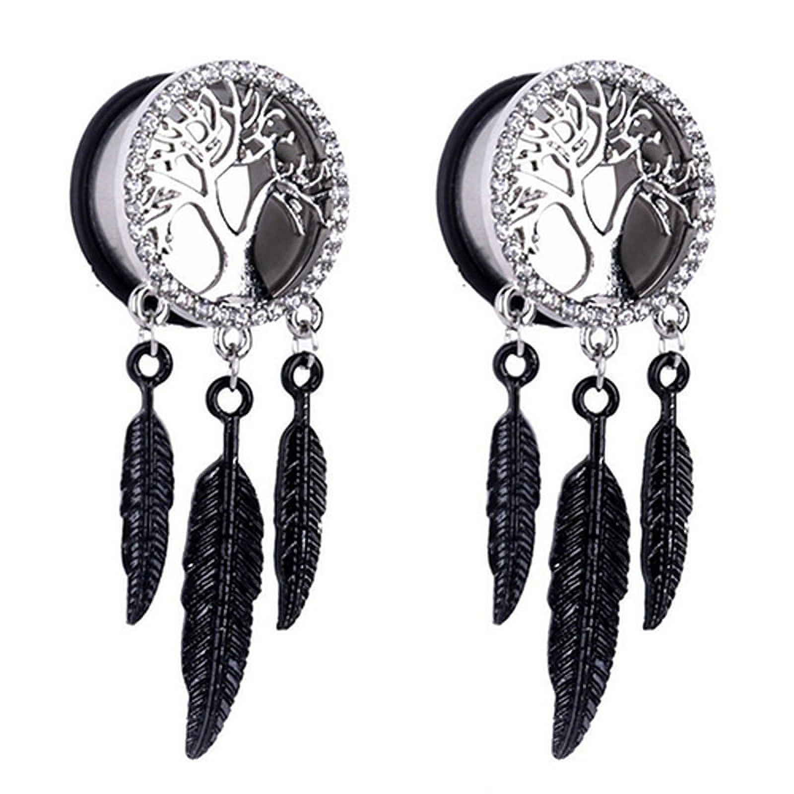 Ruanlalo Women Punk Rhinestone Leaves Piercing Ear Tunnels Plugs Gauges