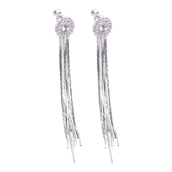 Ruanlalo Women Shiny Rhinestone Long Tassel Dangle Stud Earrings Fashion Bride Jewelry Silver