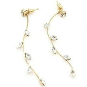 Ruanlalo Women's Fashion Elegant Rhinestone Leaves Branch Willow Twig Linear Long Earrings Gold