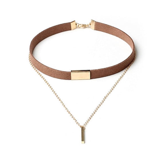 Ruanlalo Women\'s Vintage Gothic Punk Layered Bar Charm Chain Faux Suede Chocker Necklace Brown