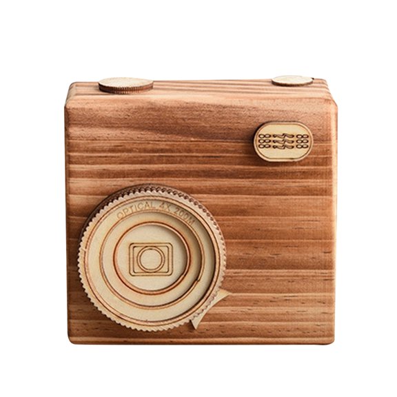 Ruanlalo Wooden Camera Storage Box Rustic Retro Camera Shape Container with Sliding Lid DIY Handmade Camera Model Toy Decoration