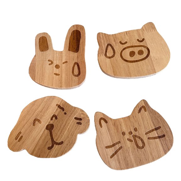 Ruanlalo Wooden Coasters Cute Cartoon Animal Heat Insulation Table Mats for Coffee Tea Cups Multi-Functional Home Decoration Kitchen Office Accessories