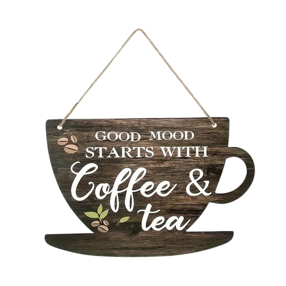 Ruanlalo Wooden Coffee Cup Hanging Sign Good Mood Starts with Coffee Tea Door Plaque Kitchen Cafe Coffee Corner Wall Hanging Decoration Ornament