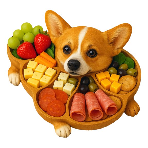 Ruanlalo Wooden Serving Tray with Multiple Compartments Rustic Dog Shape Cheese Meat Fruit Snack Board for Parties Family Dinners Farmhouse Decor Gift