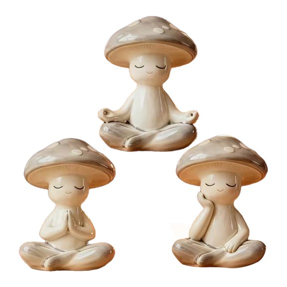 Ruanlalo Zen Meditation Mushroom Sculpture Resin Mushroom Figurine for Living Room Home Office Desk Patio Garden Decor