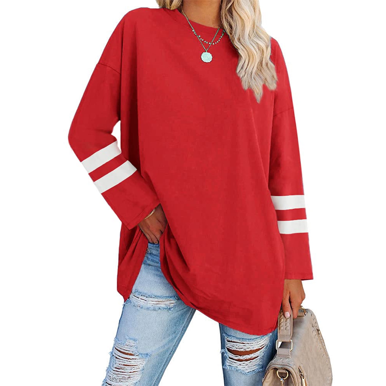 Ruanyu Women's Long Sleeve Oversized T Shirts Loose Fit Casual Crew